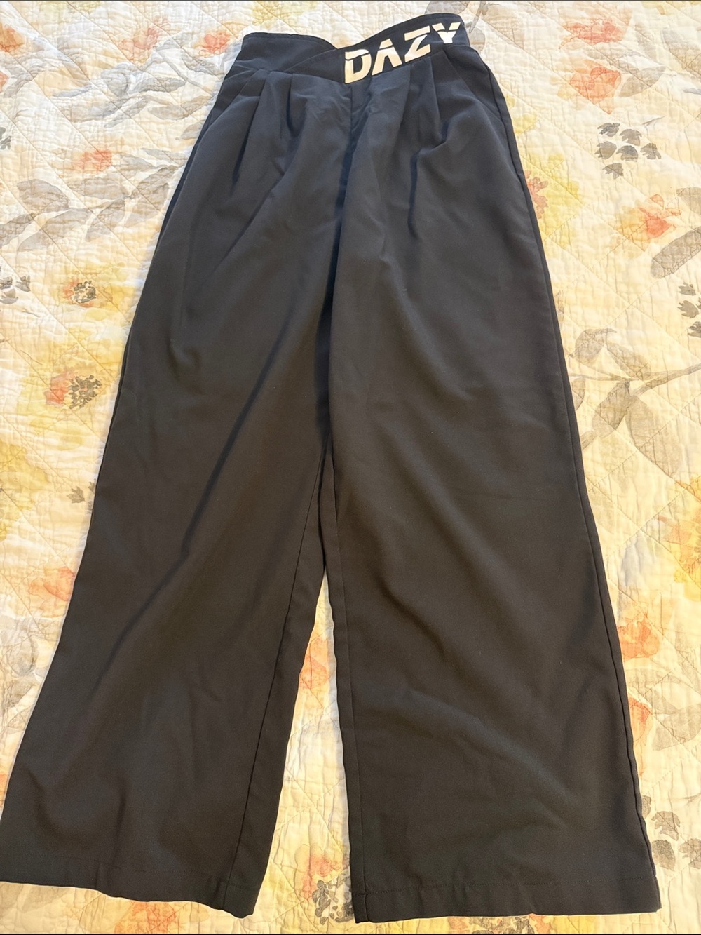 DAZY Black Wide-Leg Women’s Pants with Logo Elastic Waistband